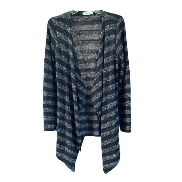 Chris & Carole Open Front Long Sleeve Lightweight Black Gray Cardigan - Picture 1 of 7